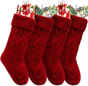 4 Pack Personalized Christmas Stocking 18 Inches Large Cable Knitted Stocking - Picture 1 of 6