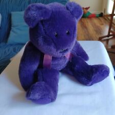 TY Beanie Buddy Large 14” Purple Princess Diana Bear w/white rose- 1998