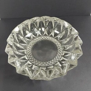 VTG 7"Large Diamond Point Clear Glass Cigar Cigarette Ashtray Bowl Candy Dish - Picture 1 of 6