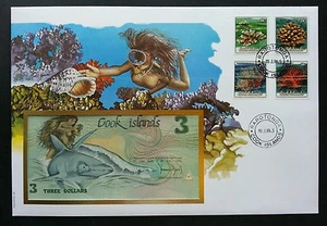 Cook Islands Corals 1989 Reef Marine Life Fish Shark Diving FDC (banknote cover) - Picture 1 of 7