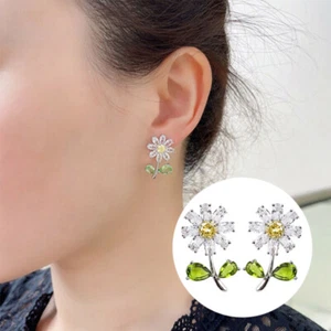 Stud Earrings Cubic Pretty Flower Wedding For Women Zirconia 925 Silver  Jewelry - Picture 1 of 10