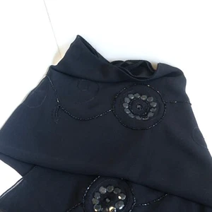 Cejon Black Beaded Embellished Chiffon Scarf Holiday Sparkle Sequins 72" x 20" - Picture 1 of 8