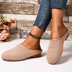 Damen Flache Pantolette Geschlossene Atmungsaktiv Strick Slip On Wanderschuhe - Picture 1 of 15