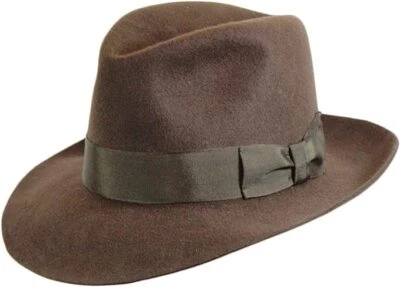 Chapeau trilby Gents chocolat marron Indiana 100 % laine feutre Fedora avec large bande - Photo 1/3