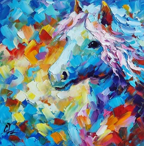 original oil painting Horse colorful impasto artwork Animals wall art 10*10 in - Picture 1 of 10