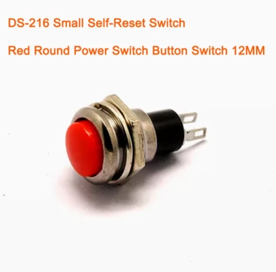 1Pcs DS-216 Small Self-Reset Switch Red Round Power Switch Button Switch 12MM - Image 1 of 2