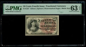USA 10 Cents Fractional March 3, 1863 4th Issue PMG UNC 63 EPQ Fr-1257 - Picture 1 of 3