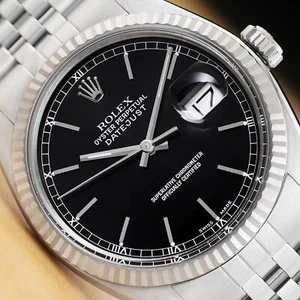ROLEX MENS DATEJUST BLACK DIAL 18K GOLD STEEL 16234 WATCH w/ ROLEX JUBILEE BAND - Picture 1 of 9