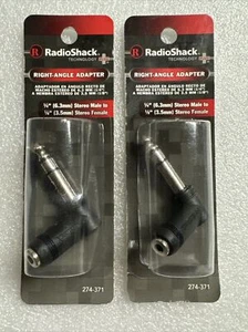 2 RadioShack 1/4” Stereo Male to 1/8” Stereo Female R-Angle Adapters, 274-0371. - Picture 1 of 6