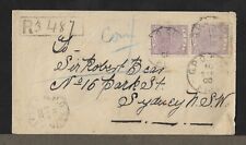 FIJI TO NEW SOUTH WALES REGISTERED CROWN & VR PAIR ON COVER 1900