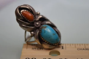 Navajo Turquoise Ring Southwest Womens Sterling Silver Signed Size 10 Free Ship - Picture 1 of 3