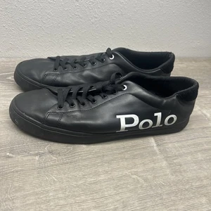 Tenis de cuero Polo Ralph Lauren para hombre con logotipo de madera larga negro/blanco talla 13 - Imagen 1 de 7