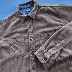 Lands End Men's Brown Herringbone Long Sleeve Shirt Size Large - Picture 1 of 13