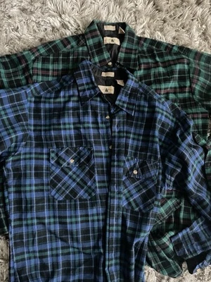 Pair of men's Plaid Flannel Shirts long sleeve button up size large tall Soft - Image 1 of 4