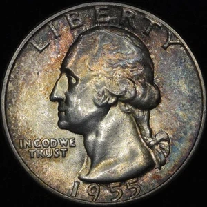 1955 Silver Washington Quarter - Color - High Grade - Scarce - Pretty Toner - Picture 1 of 10
