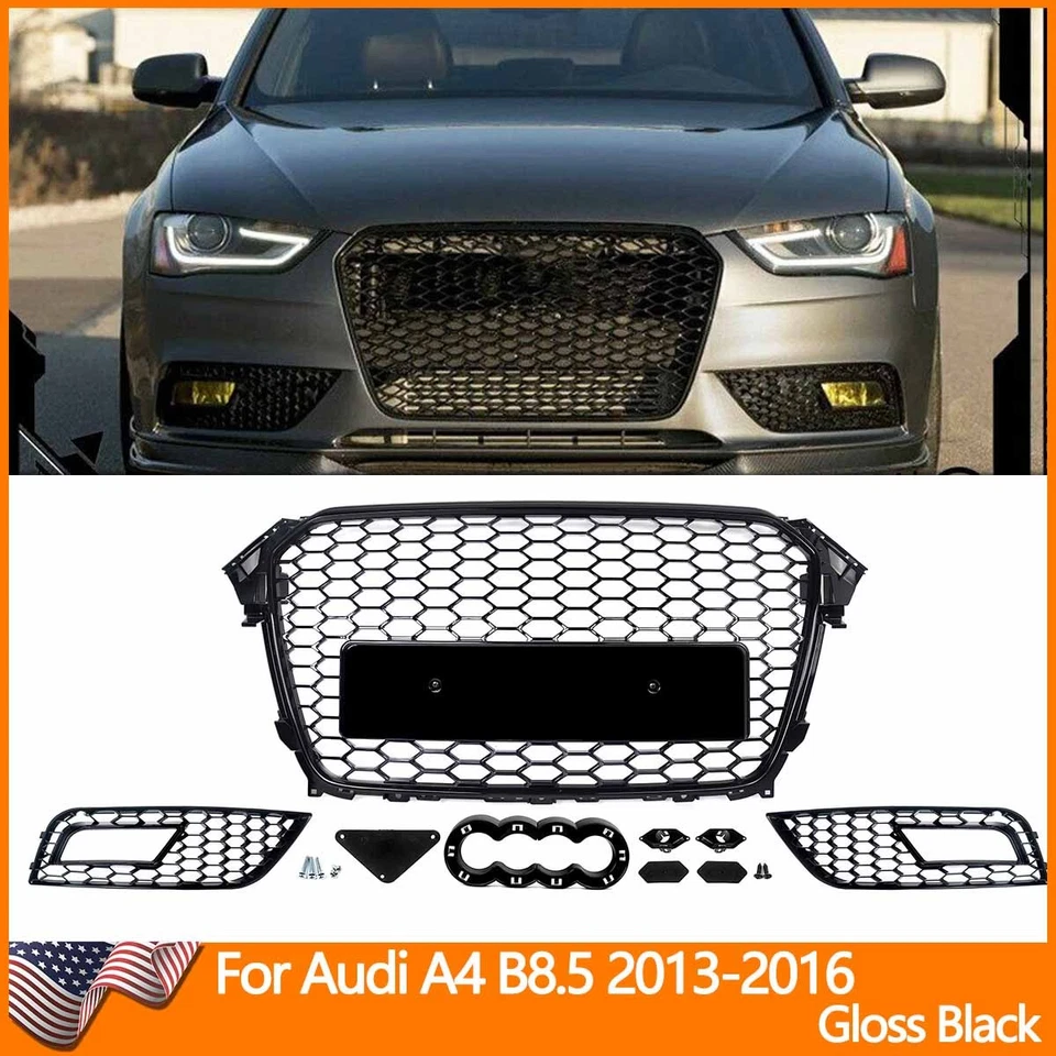 RS4 Look Front Lower Bumper Grille Fog Light Grill Fits 2013-2016 Audi A4 B8.5 Foto 1 de 4