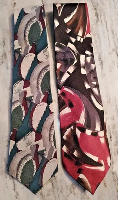 Cellini 适用于 J. Riggings 100% 真丝抽象领带 (2),蓝灰色和红色海军蓝 — 第 1/4 张图片