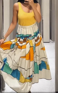 ZARA ZW Collection Printed Pleated Flared Midi Skirt Size M 3145/176 Blogger Fav - Picture 1 of 11