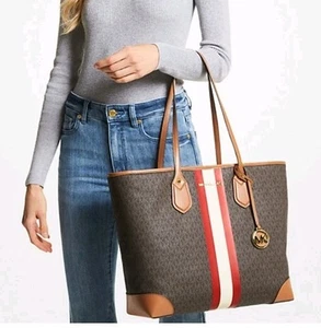 Michael Kors EVA Signature Logo Tote & POUCH Shoulder Bag BRIGHT RED NEW w/ TAGS - Picture 1 of 12