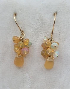 1/20 14K Gold Filled Natural Ethiopian Fire Opal Bead Dangle 1" Hook Earrings - Picture 1 of 7