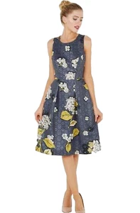 Closet Size 8 Metallic Flower Print Skater DRESS Knee Length Summer £90 - Picture 1 of 1