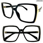 Classy Elegant Retro Square Black Lensless Eye Glasses Frame Only No Lens Large