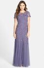 Adrianna Papell Dark Heather Purple floral beaded godet gown NWT Size 4