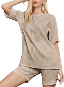 SHEWIN Women's 2 Piece Outfits Lounge Sets Casual Short Sleeve Shirts Shorts Coz - Picture 1 of 2
