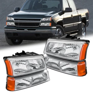 Pair Front Headlights Lamps Assembly For 03-06 Chevrolet Silverado Amber Corner - Picture 1 of 11