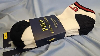 Polo Ralph Lauren Low Cut Sport Socks 3 Pk Cushioned White Blue Red w/POLO Logo - Image 1 of 4