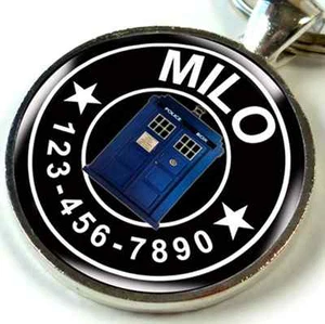 Etiquetas de identificación de mascotas PERSONALIZADAS Personalizadas Perro Gato Etiqueta DR WHO CABINA TELEFÓNICA - Imagen 1 de 9