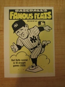 1986 Fleer Baseball's Famous Feats Red Rolfe #18 of 22 / New York Mets Sticker - Picture 1 of 2