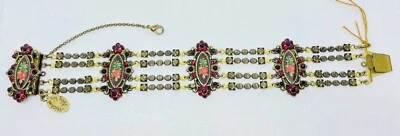 Michal Negrin Romântico feito à mão cristais pulseira flor vermelha - Imagem 1 de 4