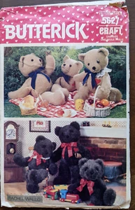 Vintage 1980s Butterick 5627 Pattern Teddy Plush Stuffed Bears Toys S M L Uncut - Picture 1 of 2