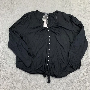 NWT Chelsea Theodore Blouse Women XL Black Tie/Button Front Open Sleeve MSRP $59 - Picture 1 of 11