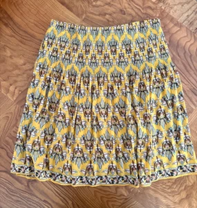 Max Studio Skirt Yellow Floral Smocked Waist Women’s Size Large - Picture 1 of 4