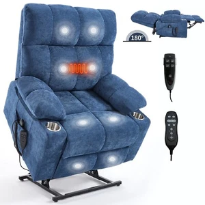 Dual Motor Lay Flat Massage Heated Power Lift Recliner Chair for Elderly Big Man - Picture 1 of 11