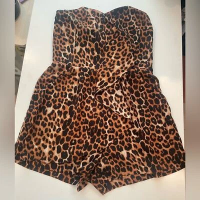 Express Mameluco 8 Leopardo Estampado Animal Volantes Sin Mangas Sweetheart Corto Marrón Foto 1 de 4