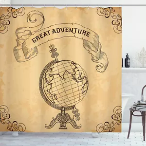 Retro Globe Earth World with "Great Adventure" Quote Boho Shower Curtain Set - Picture 1 of 2