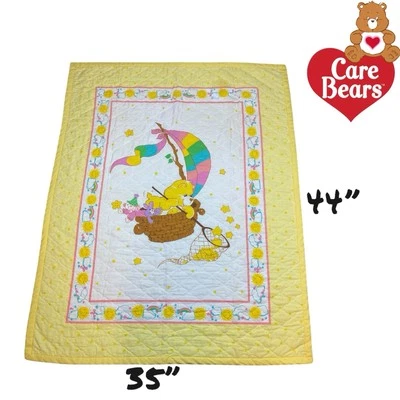 Винтажное детское одеяло Care Bears желтое солнечный медведь кроватка стеганое одеяло хлопок 44 дюйма x 35 дюймов - Изображение 1 из 4