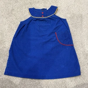Vintage Sparkle Girls Blue Curdoroy Jumper Dress Heart Button Red Yellow Trim 6 - Picture 1 of 5
