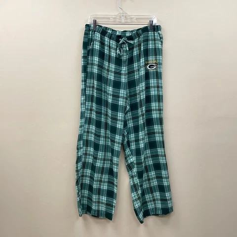 NFL Green Bay Packers Plaid Logo PJ Pants Green Metallic Large Cover