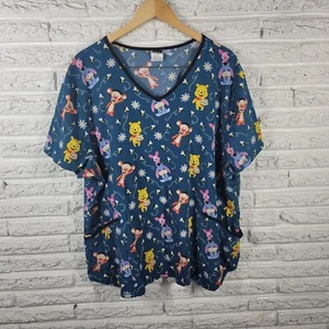 Disney Winnie Pooh Babies Unisex Scrub Top 3XL Plus Green Pockets Medical - Picture 1 of 9