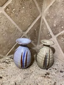 Bud Vases Lot of Two Artist Signed, 1988 Studio Crafted Glazed Art Pottery 3.5" - Bild 1 von 11