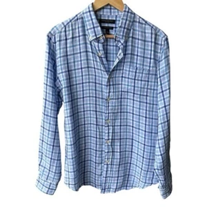Camicia Banana Republic top lino blu bianco Camden vestibilità standard preppy taglia small - Foto 1 di 6