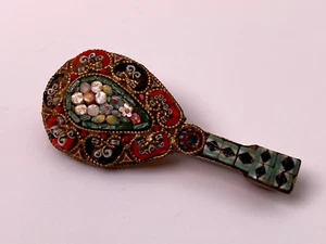 Vintage Mosaic Brooch Mandolin Gold Metal Art Deco - Picture 1 of 10