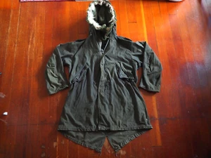 VTG 40s M-48 Fishtail Parka Shell Coyote Fur Liner Hood Jacket Distress Men M - Picture 1 of 17