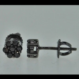 0.25 Ctw Lab Created Black Spinel 14K Black Gold Over Flower Stud Earrings - Picture 1 of 10