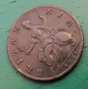 1751 George II copper Halfpenny coin #193 - Picture 1 of 2