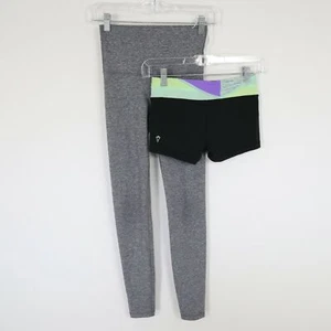 Ivivva Shorts Leggings Set Girls 10 Gray Black Green Purple Reversible Lululemon - Picture 1 of 12